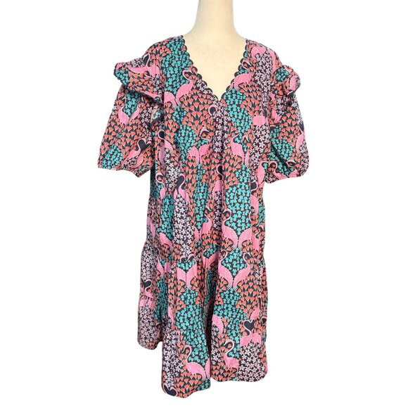 NEW Simply Southern Womens XL Ruffle Sleeve Flamingo Dress 100% Cotton Boho Chic - Picture 4 of 14
